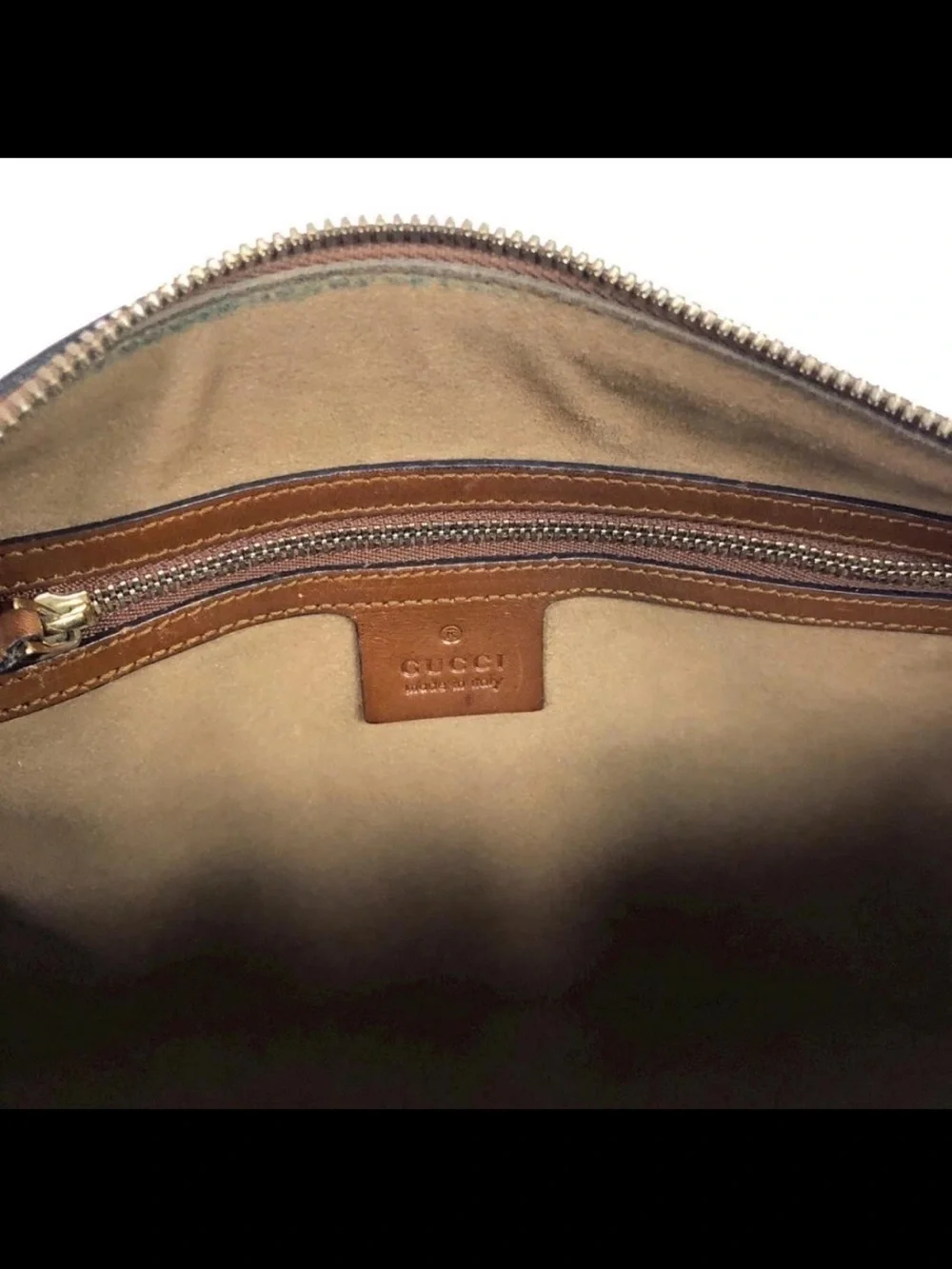 Gucci Beige GG Canvas Satchel with Brown Leather Trim